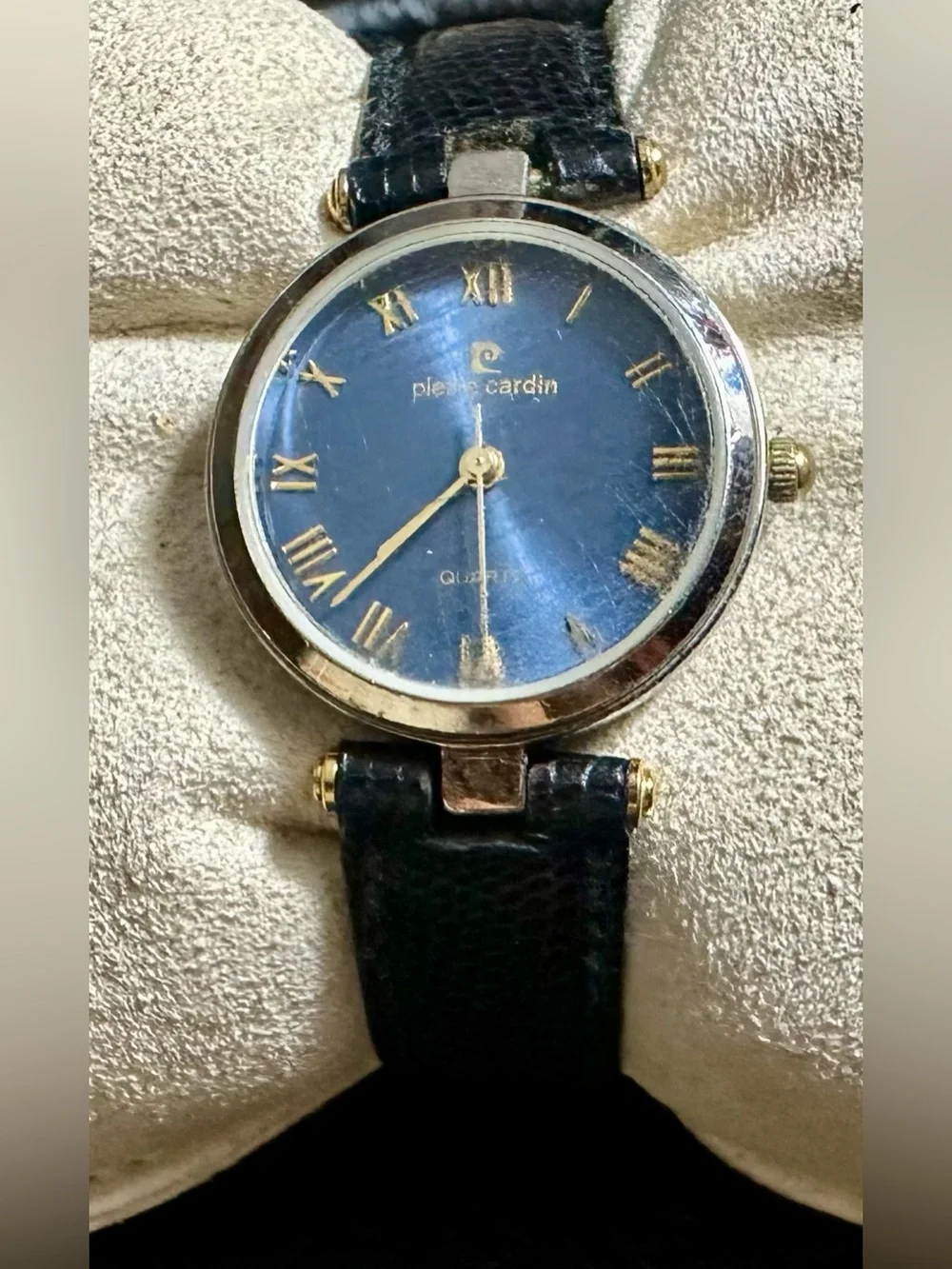 Pierre Cardin Blue Dial Gold-Tone Case Black Leather Strap Watch